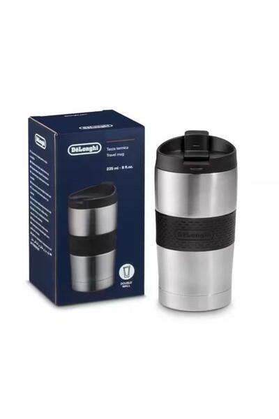 DELONGHİ De'Longhi DLSC074, Double Wall Travel Mug, 300 ml (Stainless Steel/Black)