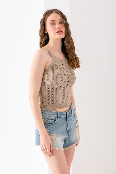 T Crazy T-Crazy Halter Neckline Pompon Knit Strap Stylish Crop, Breathable Woven Crop, Woven Blouse, Knitwear Crop