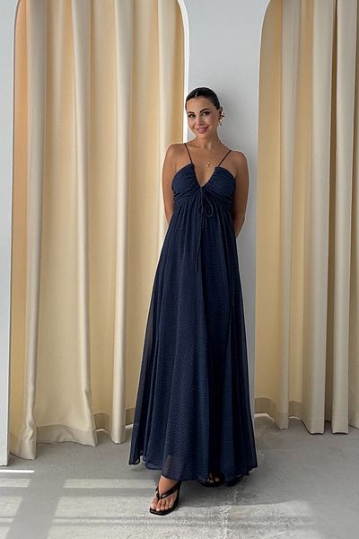 Seda Yalçın Atelier Navy Blue Zr Model Polka Dot Dress