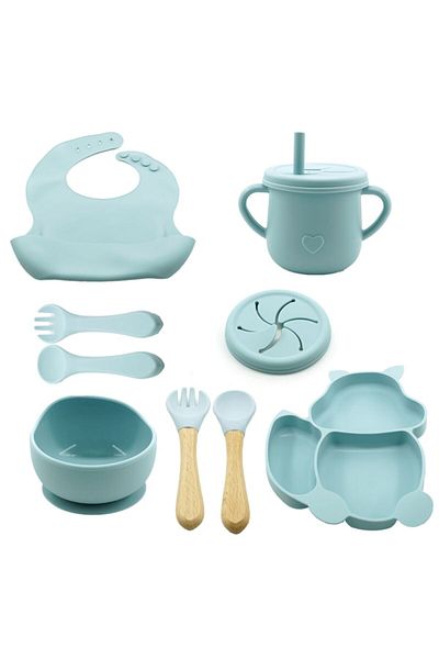 SOHO Set 10 Piese pentru Diversificare Bebelusi sau pentru Copii, din Silicon BPA Free, Bleu
