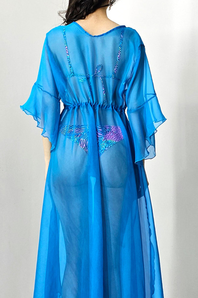 FashionForYou Ζακέτα θαλάσσης Uana, με καμπάνα μανίκια και κορδόνι στη μέση, μπλε