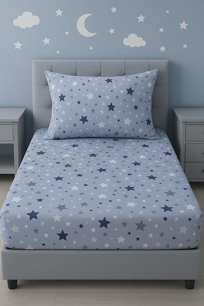 sehra Single Cotton Fitted Sheet + 1 Pillowcase Set Quality Durable Children's Pattern Set