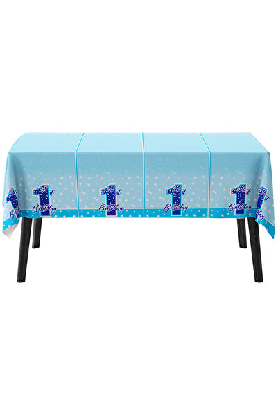 era balon ERKEK ÇOCUK 1 YAŞ DOĞUM GÜNÜ BASKILI MASA ÖRTÜSÜ 120x180cm