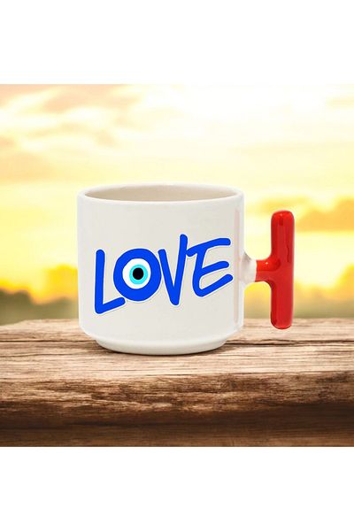 BB TRADE Love Text Design Red t Handle Ceramic Printed Mug 250 ml