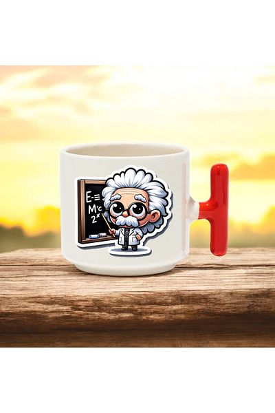 BB TRADE Physicist Designed Red T-Handle Ceramic Printed Mug 250 ml