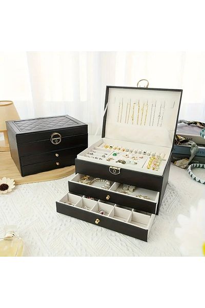Arzu Güzel Cosmetics Large Storage Capacity Drawers Lockable Jewelry Box Necklace Ring Earring Jewelry Organizer