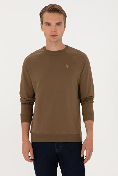 U.S. Polo Assn. Erkek Regular Fit Bisiklet Yaka Haki İnce Basic Sweatshirt 50313752-VR027