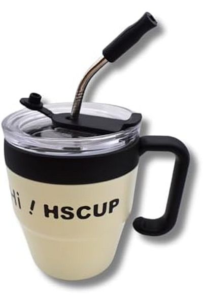 Twisoo Coffee Mug with Straw & Handle - Double-Wall Vacuum Insulated Travel Mug, Stainless Steel The