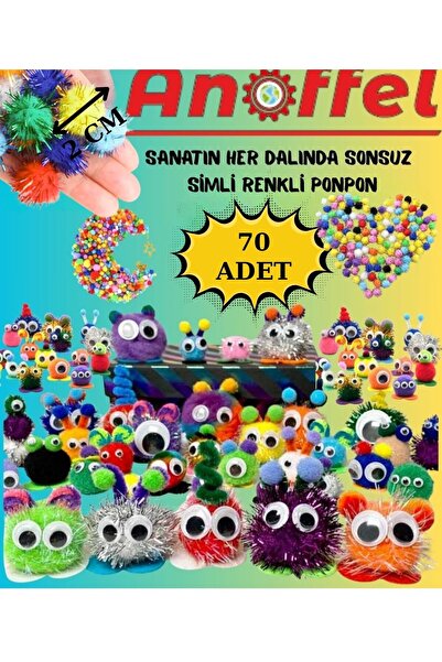Anoffel Simli Ponpon 20 mm 70 Li 1 Paket Karışık Renk Pon Pon 2 cm Elişi Etki...