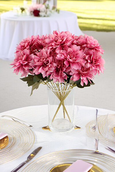 Yapay Çiçek Deposu Flori artificiale 7 buchete de dalii 33 cm Fucsia pastel