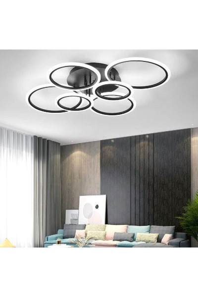 KORMAN TECHNIK LED Chandelier with Remote Control BETTY 82W, 6 Circles, Cold/Warm/Neutral Light, Dimmable, Black