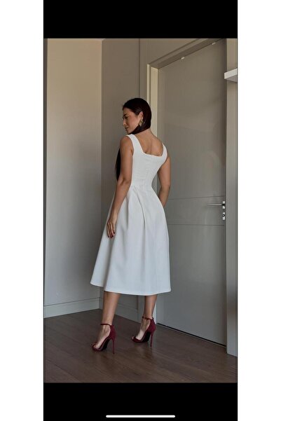 MODA WAY KALIN ASKILI ARKASI FERMUARLI PİLELİ ELBİSE