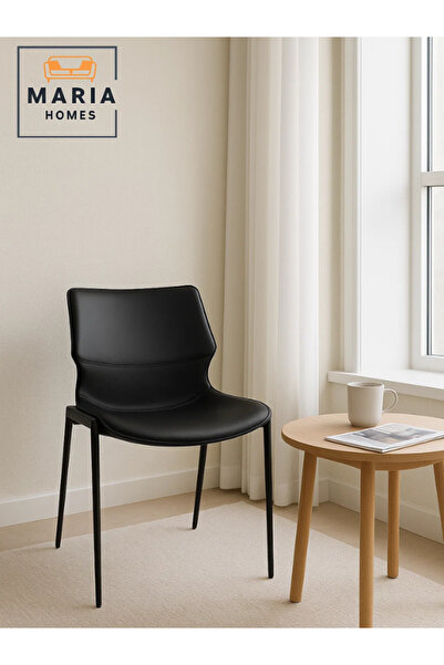 MARIA HOMES Modern Black Dining Chair with Sleek Metal Legs and Cushioned Seat