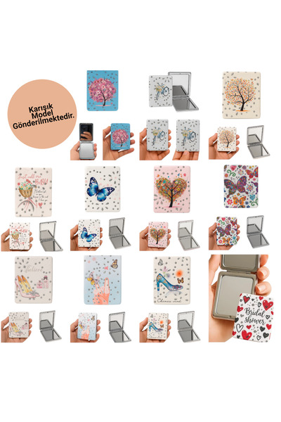 CHANCE GİFT Desenli Büyüteçli Mini Makyaj Aynası Pratik Çantalık Cep Aynası K...