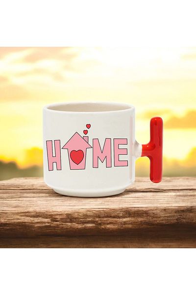 BB TRADE Home Designed Red t Handle Ceramic Printed Mug 250 ml