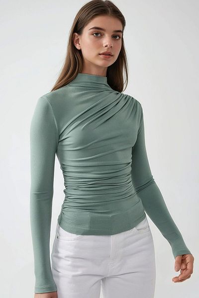 Hiccup Stand Collar Drawstring Detailed Blouse