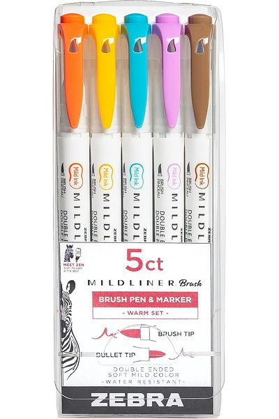 Zebra Pen MILDLINER BRUSH DBLE WARM 5PK