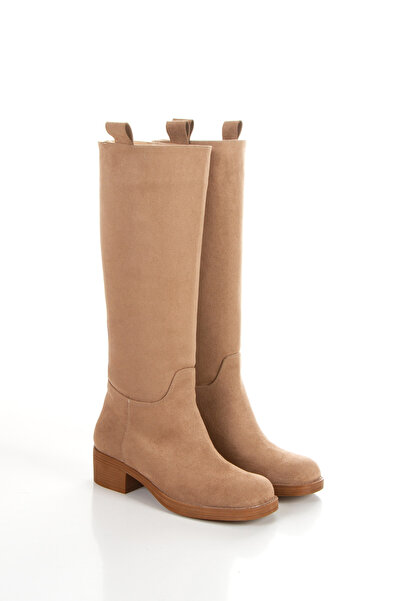 ÜNAL ÖZER ÜNAL ÖZER KADIN VİZON SÜET ORTA BOY TOPUKLU ÇEKME DİZALTI GÜNLÜK ÇİZME UN001-0500