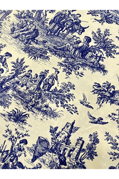 EDA HOME TEKSTİL Fransız Köylü Desen Duck Bezi Keten Kumaş 1 Metre (100X180 cm)