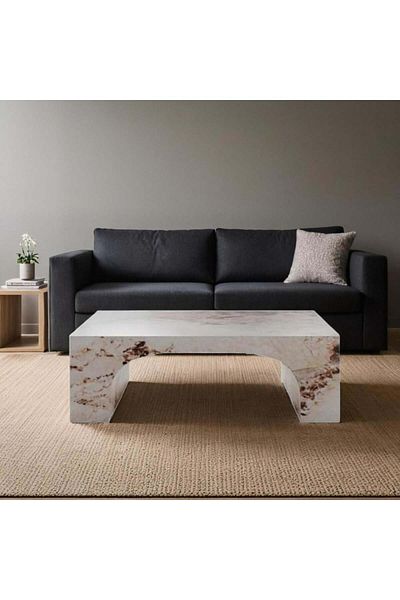 BAITY Marble-Designed Center Coffee Table - Beige and Brown