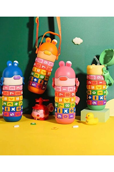 Twisoo Kids Premium 14 oz Math Water Bottle with Silicone Spout, Leak-Proof Locking Flip Lid, Carrying Stra