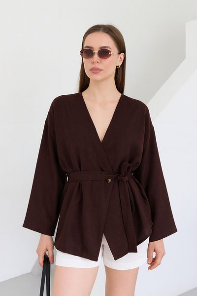 My Blog Brown Buttoned Belted Kimono