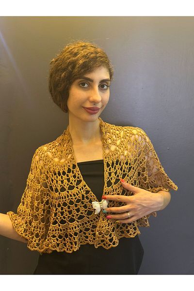 Gönülden Tasarım Lace Hand Knitted Multi-Purpose Shal, Bolero, Bustier with Butterfly Brooch