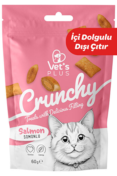 Vet's Plus Crunchy Somonlu Ödül Bisküvisi 60gr (İçi Dolgulu ve Catnipli, Kedi...