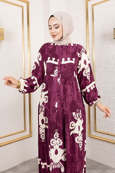 Tesettür Dünyası Buttoned Viscose Dress Tsd250208 Plum