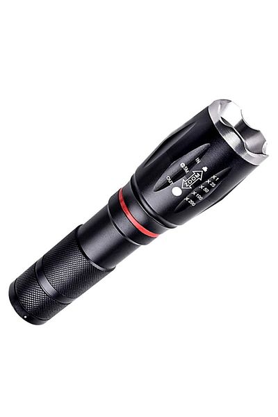 OEM LED Flashlight with Zoom, 10W Power, 250 lm, 6 Lighting Modes, Black-Red Color