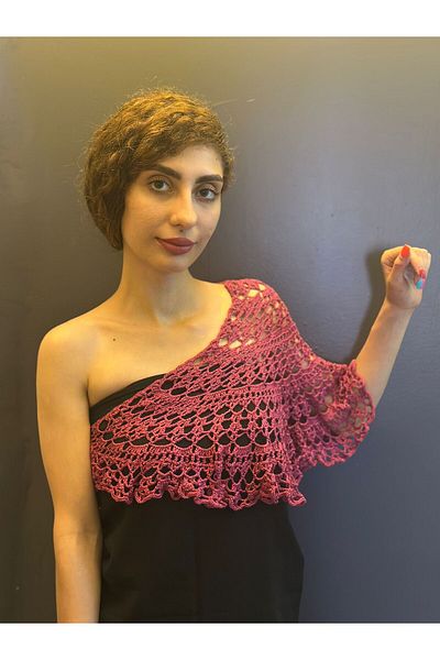 Gönülden Tasarım Lace Hand Knitted Multi-Purpose Shal, Bolero, Bustier with Butterfly Brooch