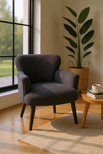 WATERYBROOK Tekli Koltuk, Berjer, Balkon, Bahçe, Ofis Çay Seti, Teddy Kumaş, Ceviz Ayak