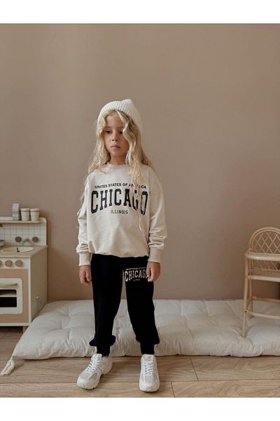 Patriko Chicago Written Girl's & Boy's New Season Bottom Top 2 Thread Tracksuit Set 5-14 Years Age Range