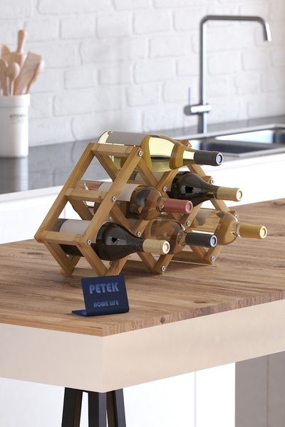 PETEK SUZÜ HOME ahşap katlanır 6 lı şişe raf