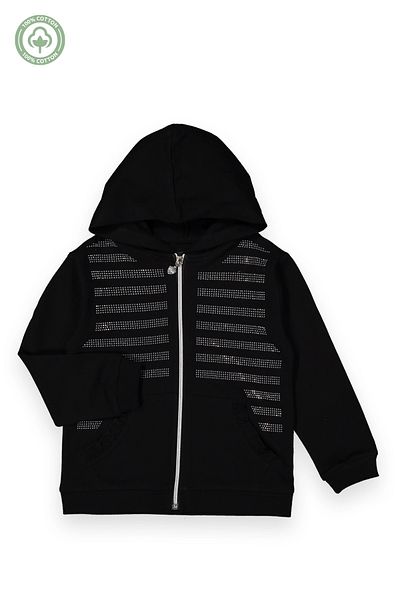 Divonette Girls' Shiny Stone Detailed Hooded Cardigan - Children's Clothing