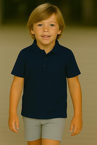 Kuraff Giyim Unisex Children's Solid Color Basic Polo Neck Short Sleeve Schoo...