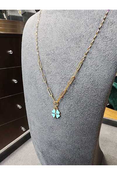 Berr Diamond 14 AYAR ALTIN TURKUAZ MİNELİ YONCA KOLYE