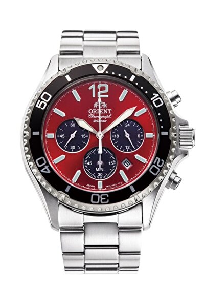 Orient Mako RA-TX0207R10B Quartz Solar Çelik Gri Kırmızı Kadran Safir Kristal...