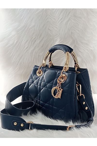 Chrisbella Chrisbella Leather Bag for Women, Navy Blue