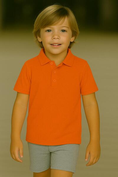 Kuraff Giyim Unisex Children's Solid Color Basic Polo Neck Short Sleeve Schoo...