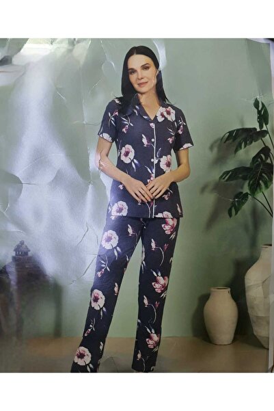 Dika boydan dügmeli kısa kolu pijama takımı