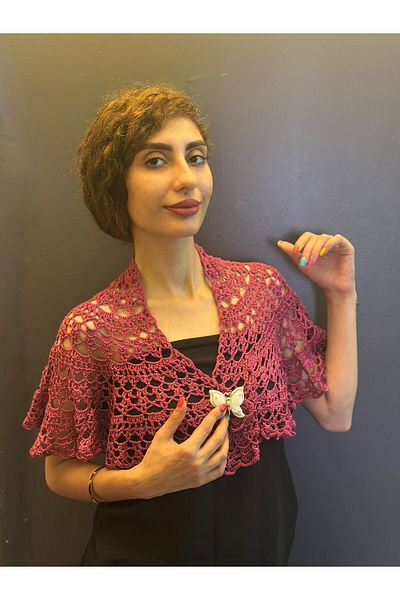 Gönülden Tasarım Lace Hand Knitted Multi-Purpose Shal, Bolero, Bustier with Butterfly Brooch