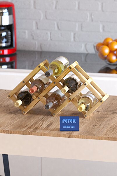 PETEK SUZÜ HOME ahşap katlanır 6 lı şişe raf