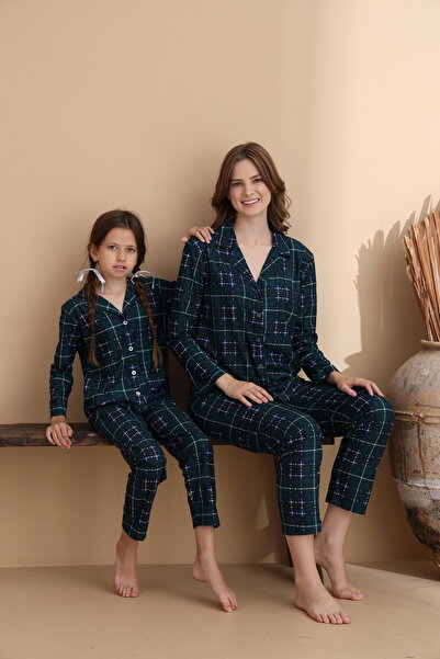 ELİTOL Ekose Desen Süet Örme Uzun Kol Kadın Düğmeli Pijama Takımı