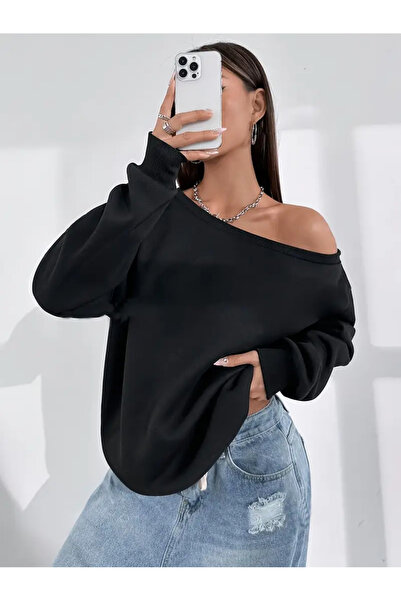 Agolady Oversize Omuz Açık Madonna Yaka Sweatshirt