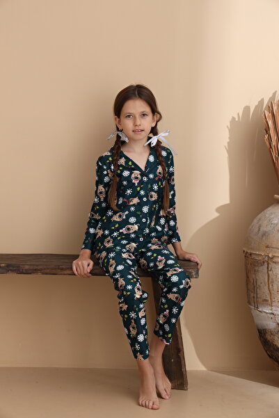 ELİTOL Mixed Pattern Suede Knitted Long Sleeve Women's Buttoned Pajama Set