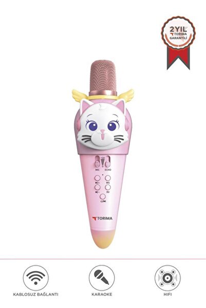Torima KIDMIC02 Pembe Kedi Figürlü Şarjlı BT Karaoke Mikrofon ve Hoparlör 5W ...