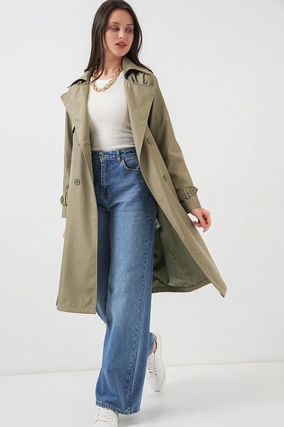 Merterium Women's Double Breasted Collar Trench Coat Çağla 1198