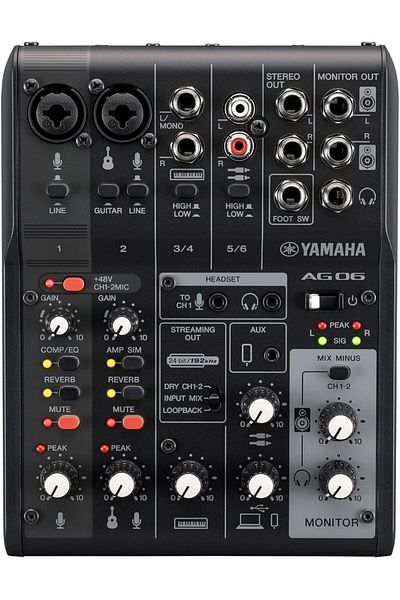 Yamaha AG06MK2 Black 6-Channel Live Streaming Loopback Mixer/USB Interface with Steinberg Software S