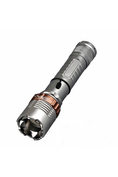 OEM Rechargeable LED Flashlight 800LM XML with Car Charger, 2 Batteries Included, Storage Box, Silver